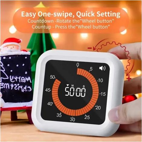 Timer visivo magnetico con conto alla rovescia di 60 minuti/12 ore, 4 modalità di allarme, ricaricabile tramite USB, adatto a bambini e adulti, colore bianco - ALTRO (1/4)