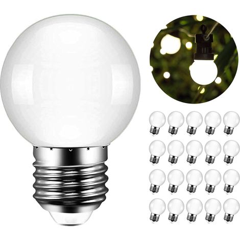 Ampoule E27 LED 3W Equivalent 30W 240 Lumens Blanc Froid 6000K Mini Globe Guirlande Guinguette LED E27 pour Intérieur Jardin Balcon Maison Mariage Fête Noël, Plastiques, Not Dimmable, Lot de 20 (1/5)