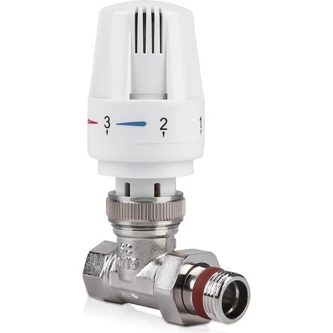 Vanne thermostatique, tête thermostatique, vanne thermostatique 1/2" avec raccord fileté, kit de thermostat, raccord de retour 1/2", valve de radiateur, blanc (1/5)