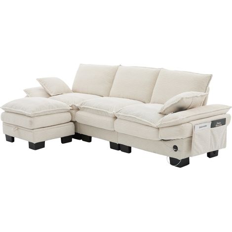 Sofá modular de 3 plazas con puf de corduroy beige HOMVRA (1/5)