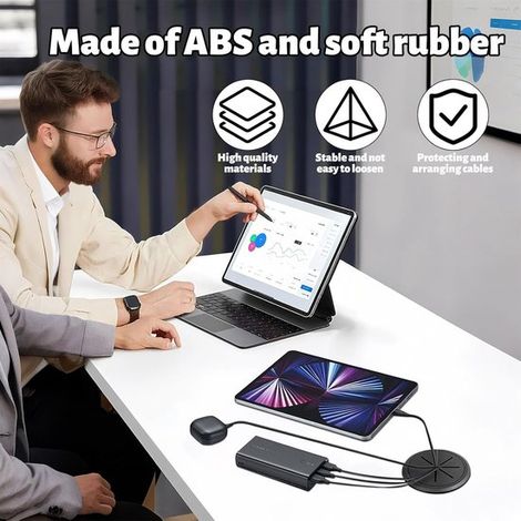 Passe-câbles pour bureaux, plans de travail - noir (60 mm) - ABS - silicone - goulotte de bureau (1/5)