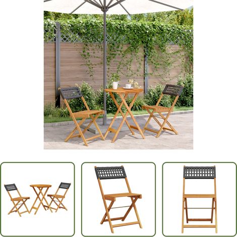 Gartentisch - 3-tlg. Bistro-Set Schwarz Poly Rattan und Massivholz (1/5)