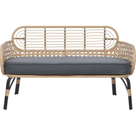 Garden Bench with Cushion PRATELLO 122 cm PE Rattan Natural