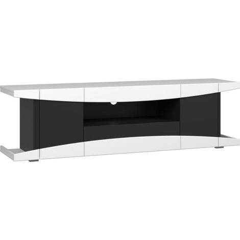 LevelUp TV Tisch 1 Tür, 1 Schublade, 3 Regale matt weiß, schwarz.