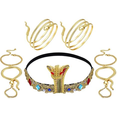Serrage-tête Serpent Égyptien 5 Pièces Bracelets Décoratifs pour Femmes, Bandeau Costume Cosplay, Accessoire Déguisement Halloween, Ornement Léger et Confortable (1/5)