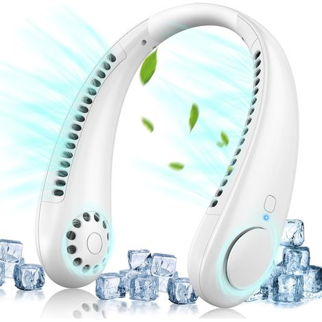 Ventilateur de Cou, 360° Ventilateur Portable Sans Lame, 3 Vitesses USB Rechargeable, Ventilateur Cou silencieux Personnel pour Bureau Domicile Voyage En Plein Air, Cadeaux pour Femmes et Hommes,Blanc (1/5)