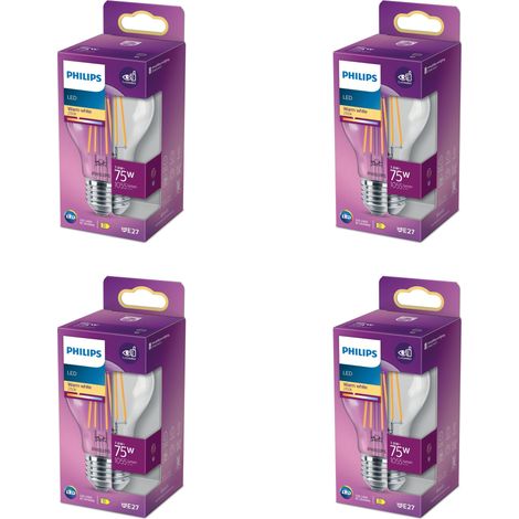 Philips Vorteilspaket E27 Standard Lampe (75 W) Klar Nicht Dimmbar Warmweißes Licht - 4 Stück (1/3)