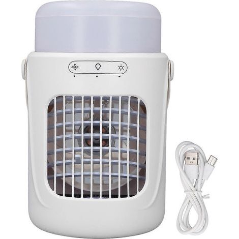 Ventilateur de bureau portable avec 3 vitesses, éclairage LED 7 couleurs, minuterie 6 heures, fonction de refroidissement par évaporation et brumisateur. (1/4)