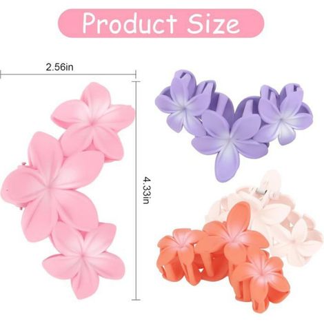 Lot 4 Pinces Cheveux Fleur Plumeria Grandes Hawaïennes Anti-dérapant Maintien Fort Plage Accessoires Colorées (1/5)