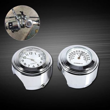 Horloge et thermomètre à cadran blanc 7/8" 1" pour guidon de moto (1/5)
