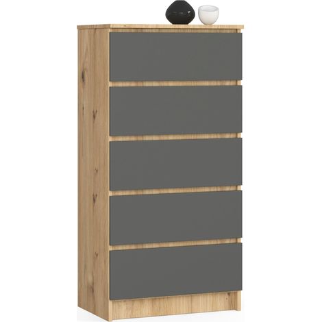 Kommode AKORD K60 Eiche Artisan 60 cm 5 Schubladen Front Graphitgrau B60 x H121 x T40 cm (1/5)