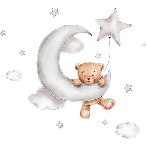 Sticker Mural Ours Stickers Muraux avec étoiles Lune Nuages Ours Autocollant Mural Stickers Chambre Enfants Stickers Muraux Enfants Animaux pour Garçon Chambre d'enfant Fille (1/5)