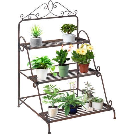 3-Tier Metal Plant Stand for Indoor Outdoor Use,Flower Pot Holder Display Shelf,Storage Organizer for Patio and Balcony