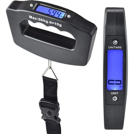 Balance numérique portable pour bagages (50 kg), mini-balance électronique avec fonction tare et écran LCD rétroéclairé, idéale pour la maison, la ferme, l'usine, la chasse et les activités de plein a (1/4)