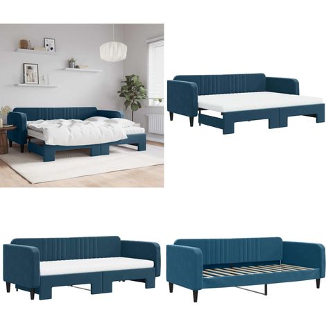 Tagesbett Ausziehbar mit Matratzen Blau 90x200 cm Samt - Sofa - Schlafcouch - Gästebett - Tagesbett - Wohnzimmermöbel - Home & Living (1/5)