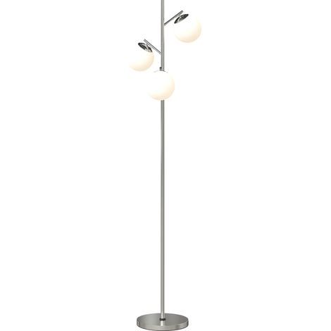 3--Light Tree Floor Lamps for Living Room, Modern Standing Lamp for Bedroom with Globe Lampshade, 3000K/4000K/6000K Colour Temperatures, Steel Base, Silver Tone (1/5)