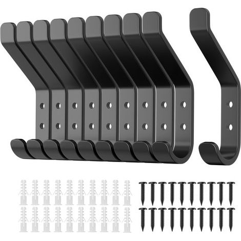 Confezione da 10 ganci appendiabiti in acciaio inox da parete, bagno, asciugamani, cappelli, zaini, chiavi, vestiti, neri, 9,5 cm (1/5)