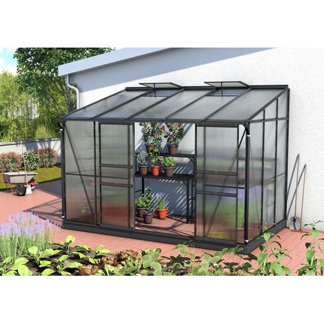 Vitavia Anlehn-Gewächshaus "Ida 6500", schwarz, 6,5 m², 4 mm HKP