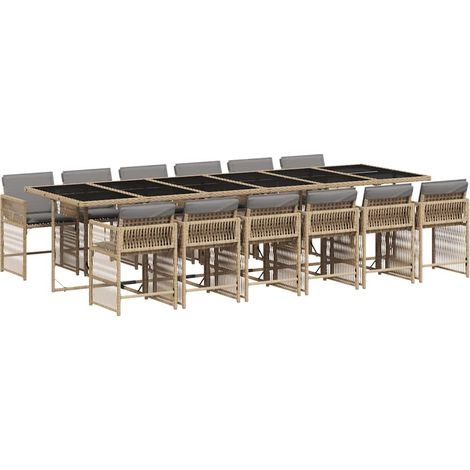Maison Exclusive - 13-tlg. Garten-Essgruppe mit Kissen Beigemisch