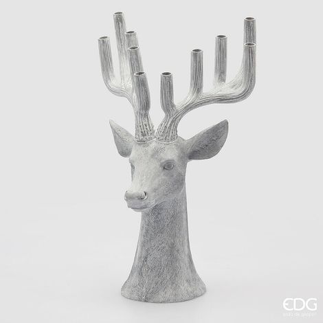 EDG Enzo De Gasperi Vaso Cervo Natalizio Grandicorna H 65 Cm L 40 Cm L 31 Cm Poliresina Grigio