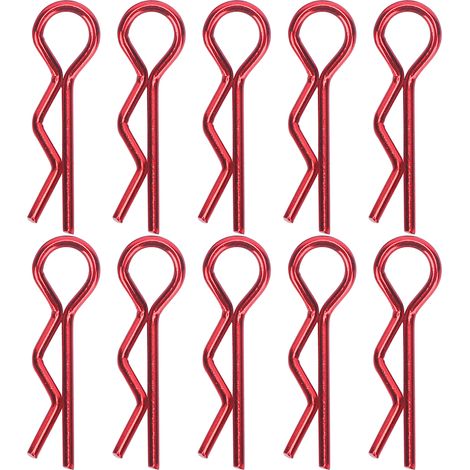 Lot de 10 pinces métalliques en forme de R pour carrosserie de voiture RC, 7 mm, rouges, adaptées aux échelles 1/5, 1/6, 1/8, 1/10. (1/5)