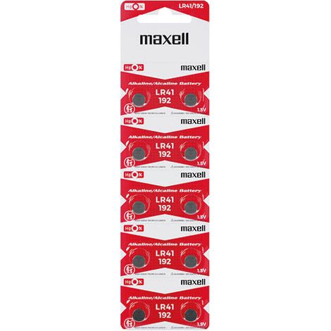 Blister da 10 batterie a bottone alcaline Maxell LR41