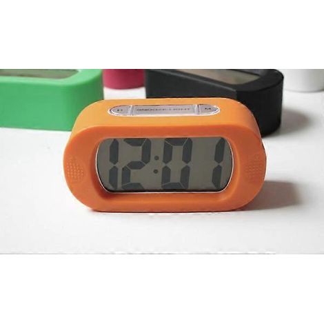 Réveil silencieux en silicone orange antichoc, réveil créatif, réveil électronique, réveil de tête de lit (1/3)