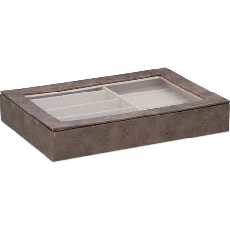 Boîte à bijoux moderne rangement structuré 5 x 30 x 21 cm en polyester crème (1/5)