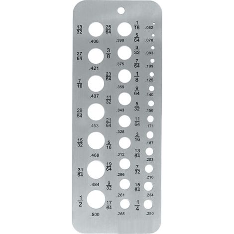 Jauges de perçage en acier inoxydable pour forets de 17/64 pouce à 1/2 pouce, jauge d'index de diamètre de boulon et de fil de 0,062 à 0,250, 29 trous, pour des mesures précises. (1/5)