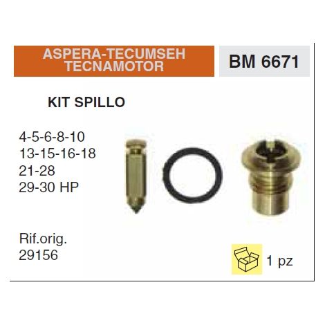 Kit pasador carburador para motor de tractor de césped ASPERA TECUMSEH 29156 006671