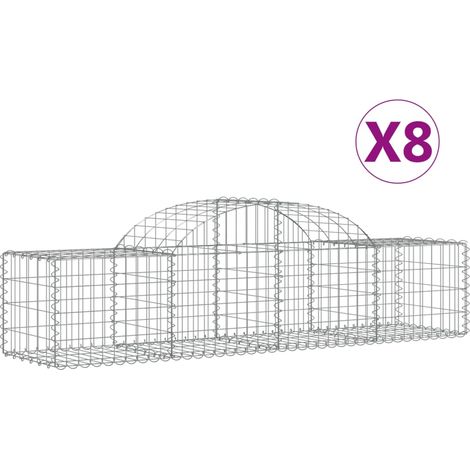 Set 8 cestini per gabbioni recinzione a gabbia muro di contenimento ad arco 200 x 50 x 40/60 cm ferro zincato Argento 020041182