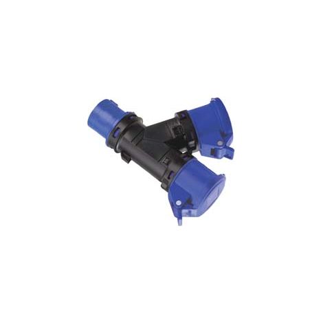 ADATTATORE INDUSTRIALE CON SPINA CEE E DUE PRESE CEE IP44  16A colore blu