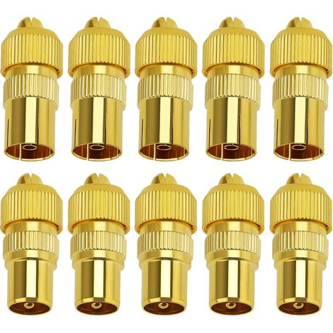 Lot de 10 connecteurs coaxiaux en métal 5 femelles et 5 mâles Câble coaxial RF Fiche d'antenne pour câble RF, plaqué or (1/5)