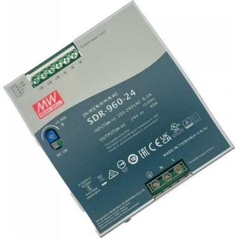 MW MEAN WELL SDR-960-24 Alimentatore DIN RAIL 960W 24V 40A Per Automazione Industriale Input 220V 110