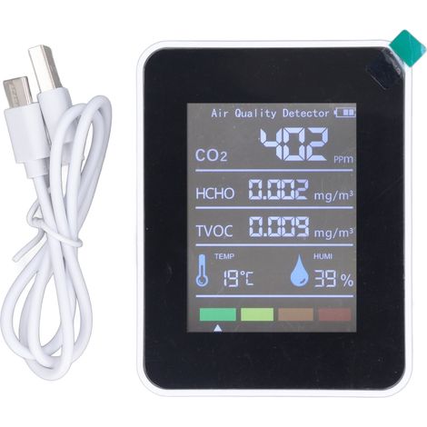 Moniteur de qualité de l'air 5 en 1, détecteur de température et d'humidité CO2 TVOC HCHO, testeur d'affichage LCD (1/5)