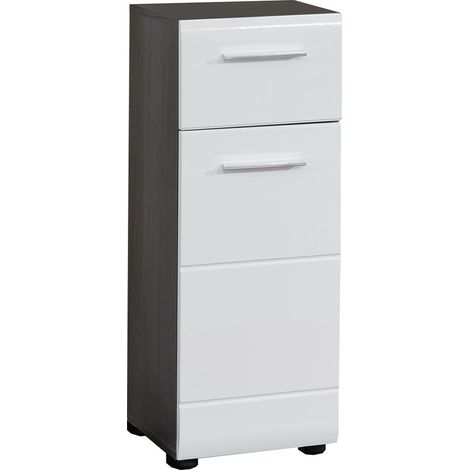 Meuble bas de salle de bains moderne blanc brillant/argent fumé Loreline (1/5)