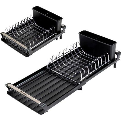 BelleRise - Egouttoir Vaisselle INOX, Egoutoire Vaisselle Cuisine Pliable, Bec Verseur pour l'Évier, 28 à 47 cm de Long, 20 cm de Large, Noir (1/5)
