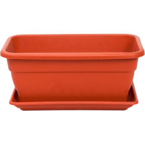 jardinera macetero rectangular plastico terracota eva 40cm+plato