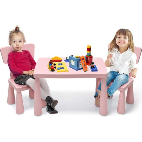COSTWAY Set di Tavolo e Sedie per Bambini, Multifunzione, Tavolo e 2 Sedie da Gioco, Facile da Montare, capacità di Carico 50 kg, 76,5 x 54,5 x 49,5 cm, Rosa (1/5)