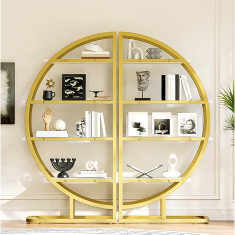 Mobile contenitore ad arco 120 x 30 x 130 cm, 2 pezzi, metallo dorato e MDF bianco, HAVRYA (1/5)