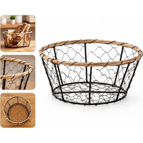1 Pièce Noir Petit Rond Panier de Rangement en Fil Métallique pour Pain 15/19 x 15/19 x 8 cm 0,5 kg Bureau Cuisine Domicile (1/5)