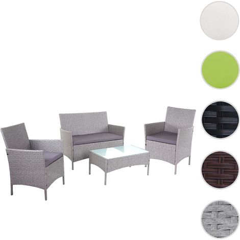 2x chaise de jardin en poly rotin Halden, chaise en osier gris, coussins anthracite (1/5)