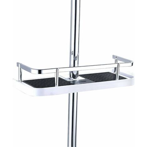 ABS Plastique Réglable Étagère de Douche Télescopique, Organiseur de salle de bain Porte-Savon pour Ranger Shampooing Savon, Montage Sans Perçage pour 22mm-25mm (1/5)