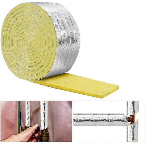 Ruban isolant pour tuyaux en fibre de verre avec support en feuille d'aluminium de 10 m x 7,6 cm, ruban isolant en mousse pour tuyaux, ruban isolant pour tuyaux d'eau (1/5)