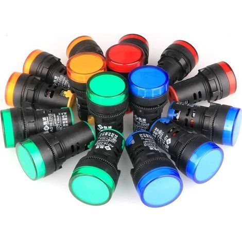 Pannello driver LED da 22 mm, 16 pezzi, rosso/giallo/blu/verde, alimentazione AC 220V 20mA, spia di segnalazione (4 pezzi per colore) (1/4)