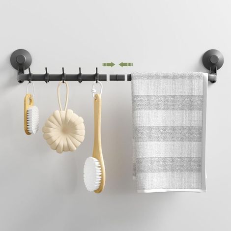 Porte Serviette Ventouse Forte Salle de Bain, Barre Porte Serviette Murale 60cm/ 30cm 10 Kg sans Perçage Puissant, Accroche Serviette Cintre Adhesif qvec Crochet pour Salle de Bain Cuisine (1/5)
