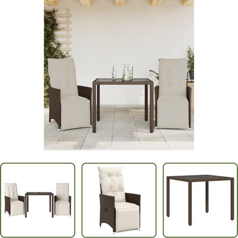 Bistro-Set -  3-tlg. Garten-Bistro-Set mit Kissen Braun Poly Rattan (1/5)