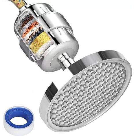 Douche, 15 Niveaux, Filtre à eau, Filtre à chaux avec tête de douche, Douche de pluie, avec vitamine C, Filtre à eau pour enlever le chlore et le fluorure, avec 2 Conseils (1/5)