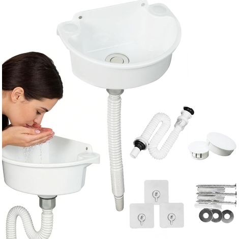 éVier Utilitaire En Plastique, Lavabo Mural Semi-Circulaire Pour Camping Avec Tuyau D'éVacuation De 75cm Gain De Place Pour Salles De Bain Wc InvitéS Jardins Camping Et Chantiers 29,5x21x10,5 Cm (1/5)