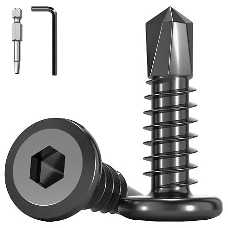 Metal Self-Drilling Screws 6.3 x 16 mm, Hexagonal Countersunk Head 410 Stainless Steel, Black Hexagonal Hollow Sheet Metal Screws for Wood and Metal (1/3)